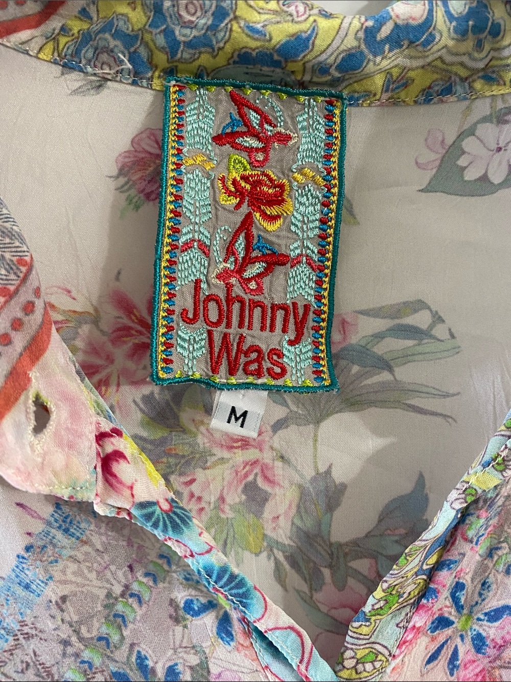 Johnny Was Multicolor Floral Sheer Button-Up - Picture 2 of 4